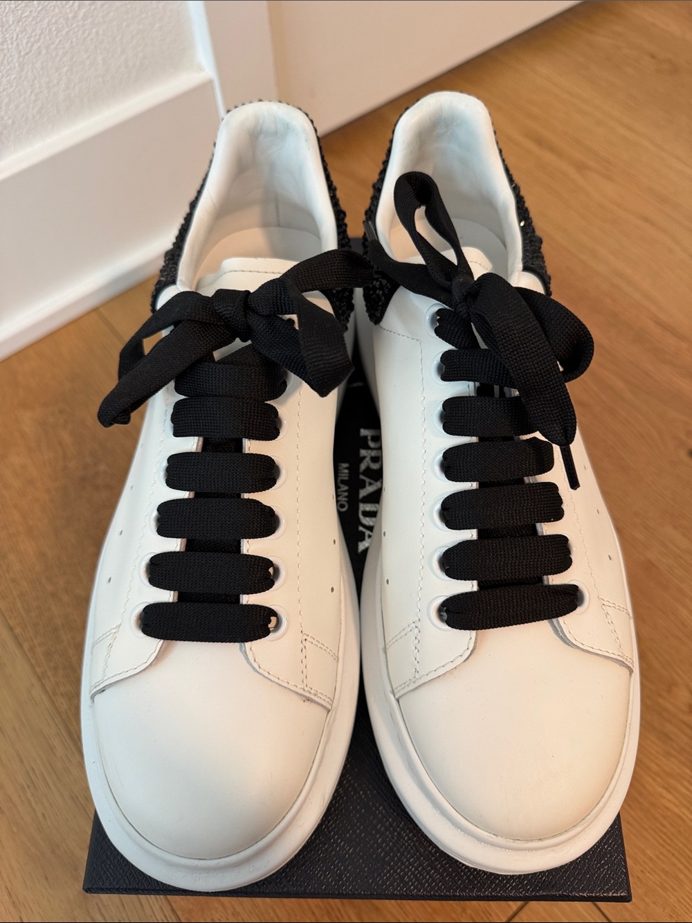 Alexander McQueen White with Black Sequin Tennis Shoes